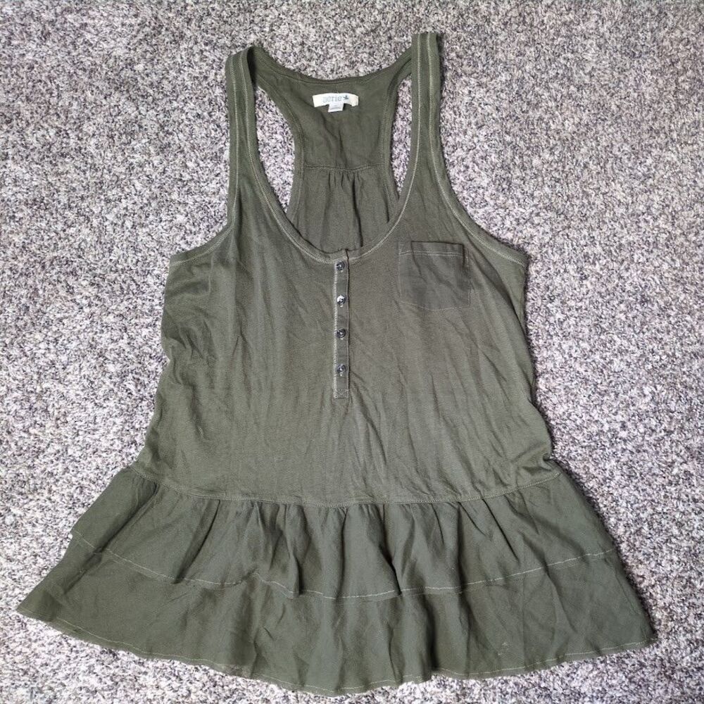 Aerie Racerback Tank Top Font Button Pocket Peplum Green Small Women's